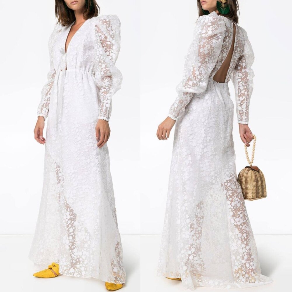 NWT Rosie Assoulin Victorian Dress Sz 4 White Organza Embroidered Floral Burnout